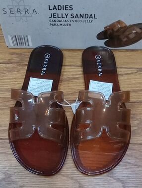 NWT Serra Womens Brown Transparent Jelly Slide Sandals